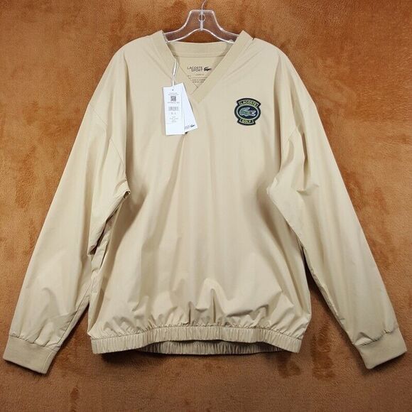LACOSTE Jacket Mens XXL Tan Pullover Loose Fit Golf Windbreaker Logo $185 - Picture 5 of 10